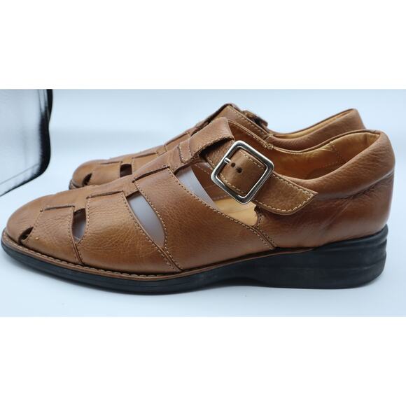 Johnston & Murphy Tan Leather Fisherman Sandal Closed Toe Men 8.5 Casual Dress - Picture 5 of 8